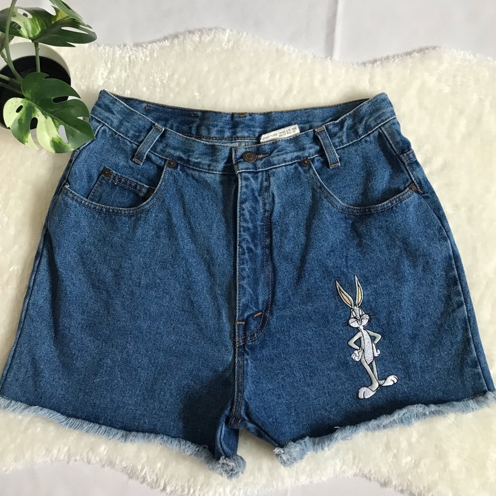 Bugs Bunny Looney Tunes Warner Brothers dark washed vintage denim shorts…